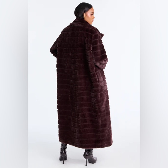 NWT Fashion Nova Vivienne Faux Fur Trench Maxi Coat Chocolate Brown Luxe - Picture 7 of 17